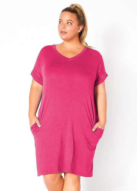 Plus Size V-Neck T-shirt Dress With Pocket by Shop at Konus