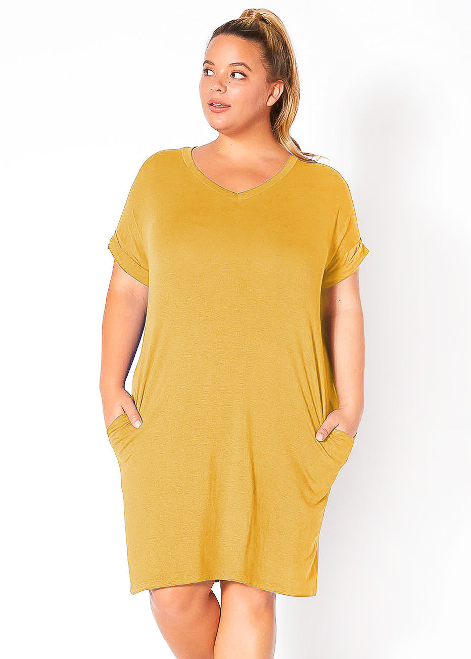 Plus Size V-Neck T-shirt Dress With Pocket by Shop at Konus