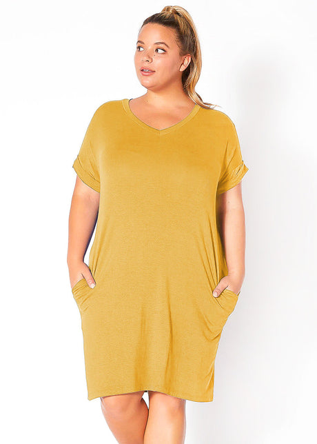 Plus Size V-Neck T-shirt Dress With Pocket by Shop at Konus