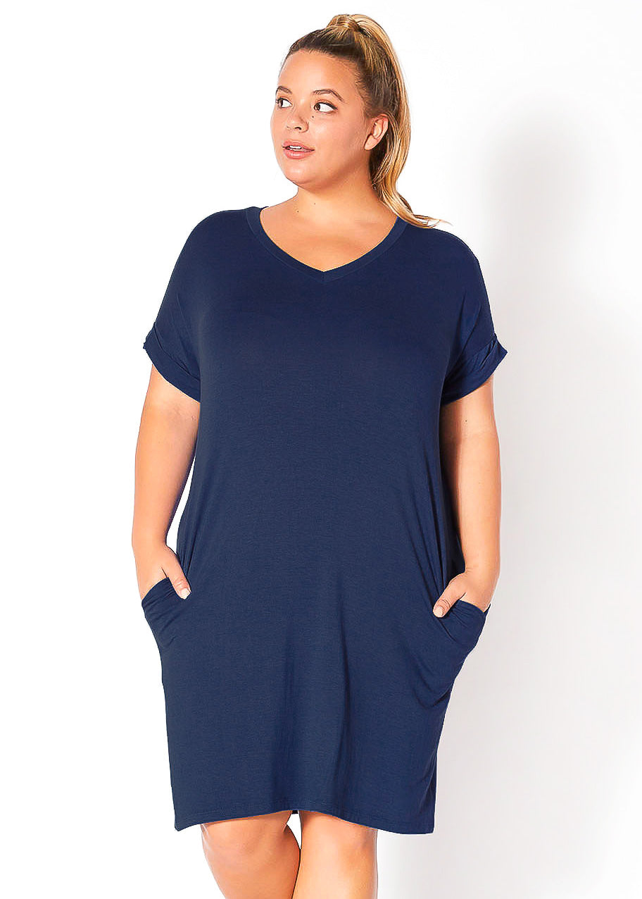 Plus Size V-Neck T-shirt Dress With Pocket by Shop at Konus