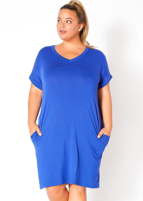 Plus Size V-Neck T-shirt Dress With Pocket by Shop at Konus