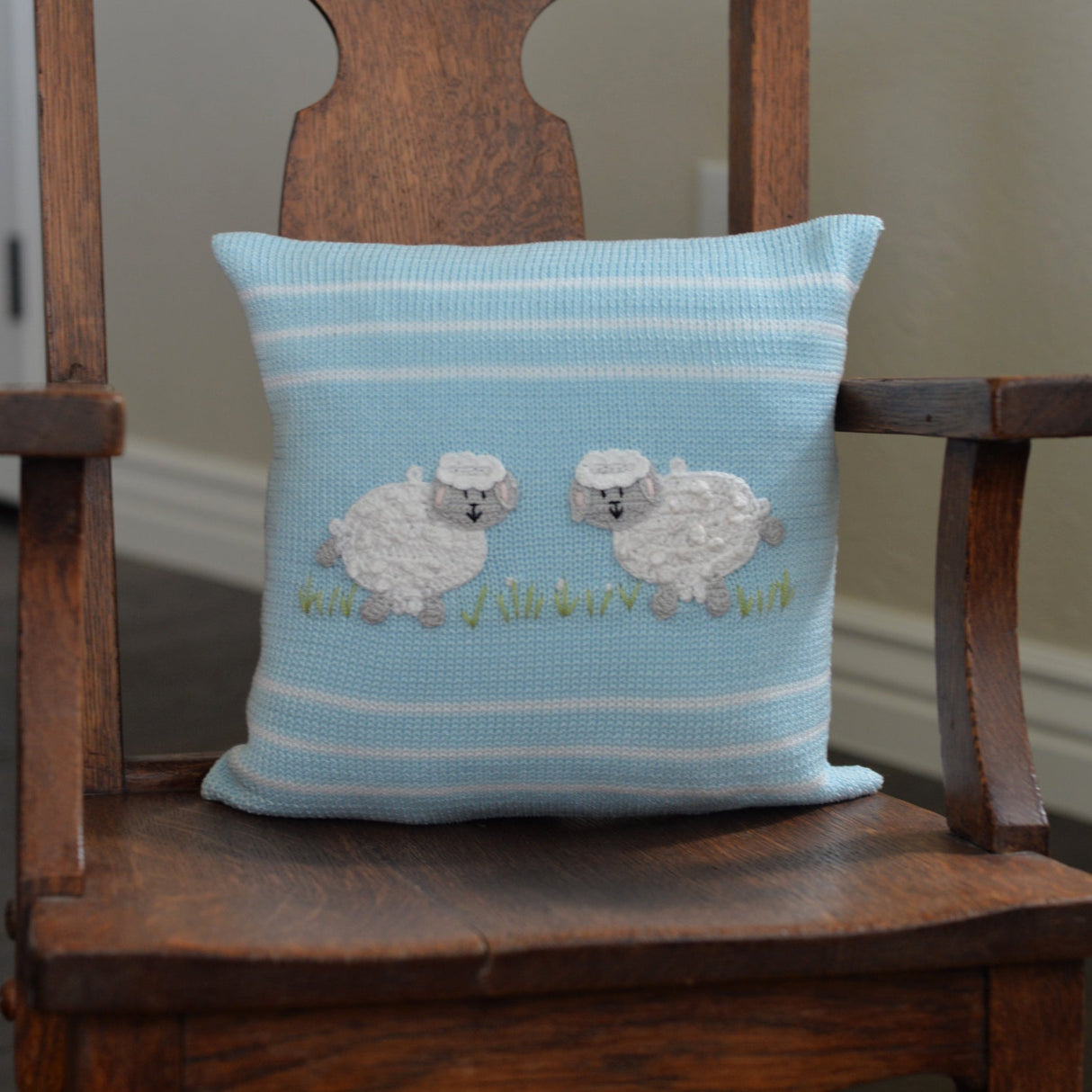 Lamb 10" Pillow, Blue by Melange Collection