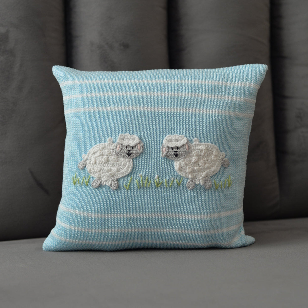 Lamb 10" Pillow, Blue by Melange Collection