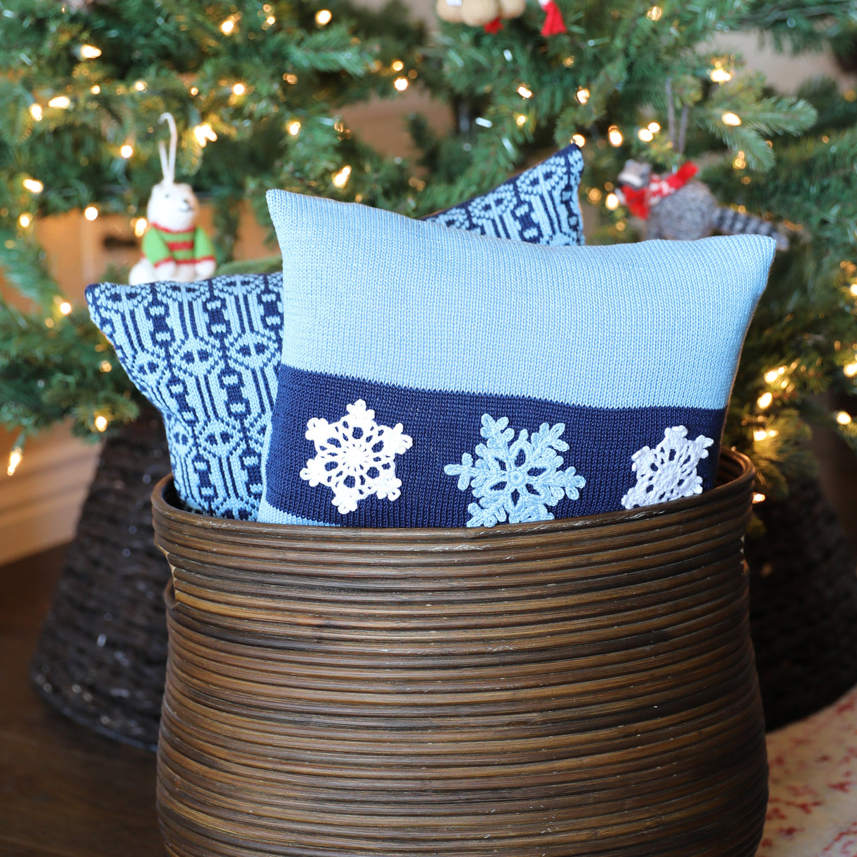 Blue Snowflake Pillow, 12" by Melange Collection