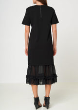 Sheer Contrast Ruffle Hem Midi Dress In Black by Shop at Konus