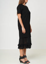 Sheer Contrast Ruffle Hem Midi Dress In Black by Shop at Konus