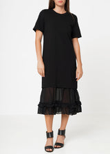 Sheer Contrast Ruffle Hem Midi Dress In Black by Shop at Konus