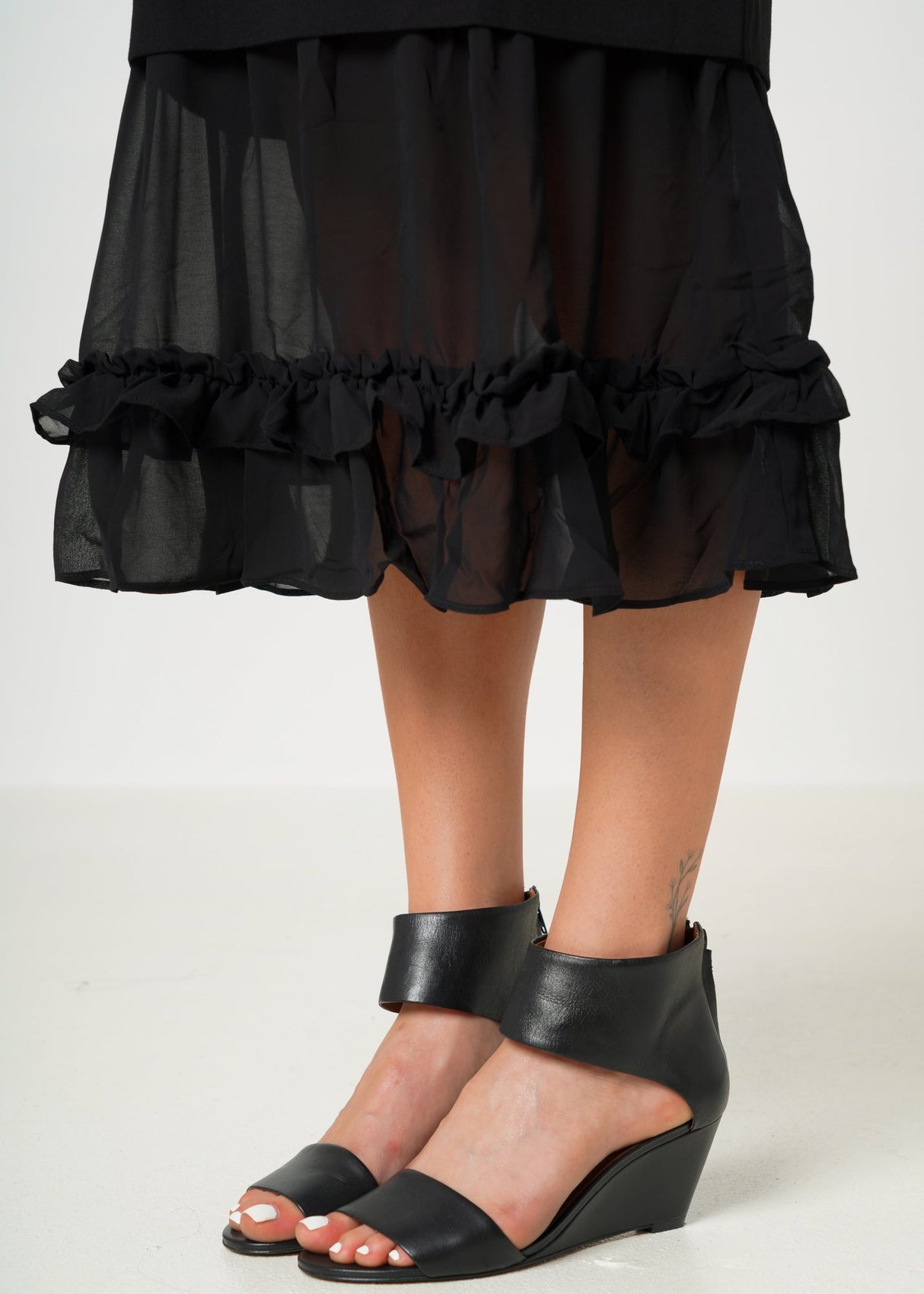 Sheer Contrast Ruffle Hem Midi Dress In Black by Shop at Konus