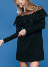 Lace Trim Sweatshirt Dress In Black by Shop at Konus