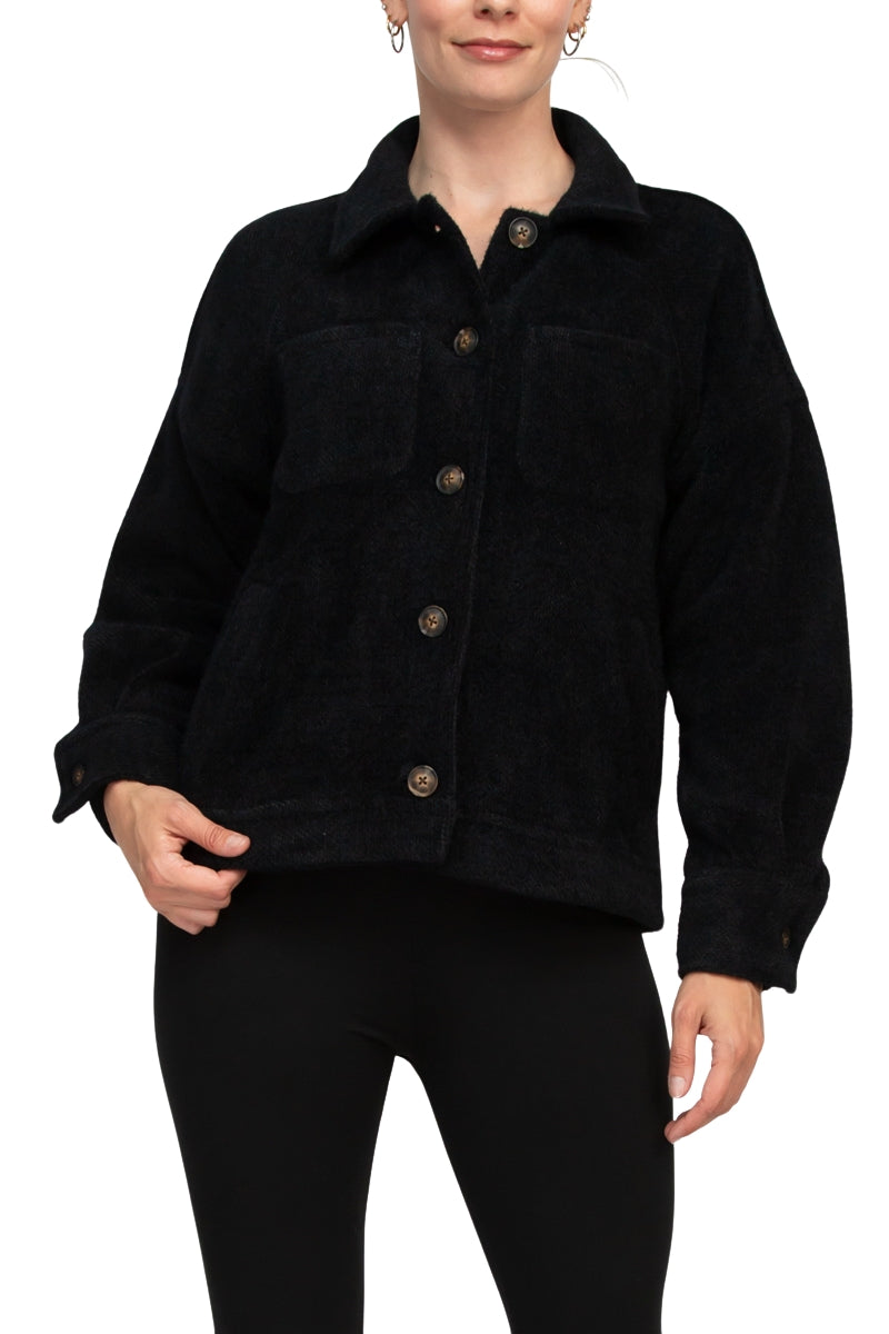 Velvet Heart Collared Button Closure Long Sleeve Knit Jacket with Pockets by Curated Brands