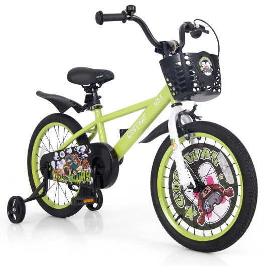 18 Inch Kids Bike Adjustable with Detachable Training Wheels for 4-8 Years Old-18 inches