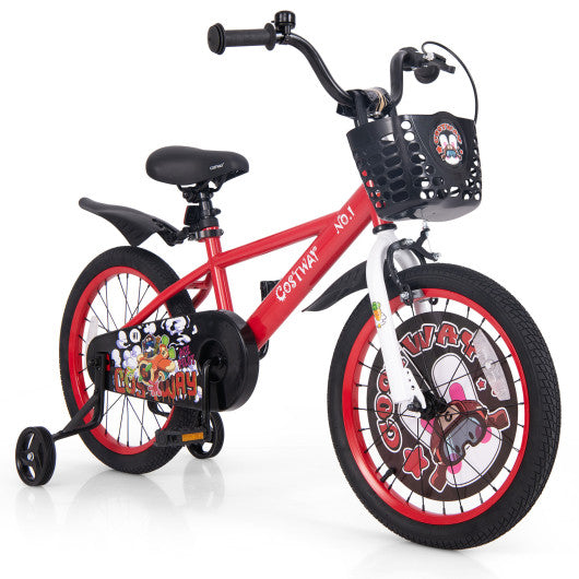 18 Inch Kids Bike Adjustable with Storage Basket and Double Brake for 4-8 Years Old-18 inches