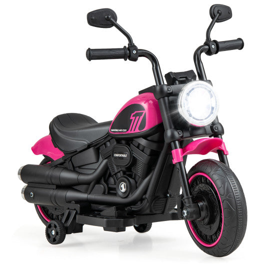 Kids Electric Motorcycle with Training Wheels and LED Headlights-Pink