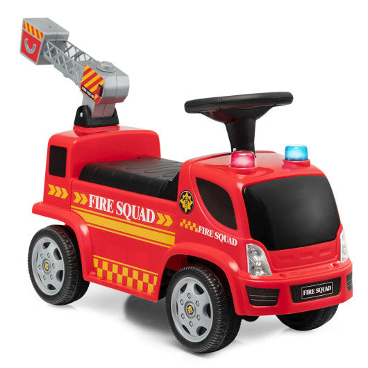 Kids Push Ride On Fire Truck with Ladder Bubble Maker and Headlights-Red