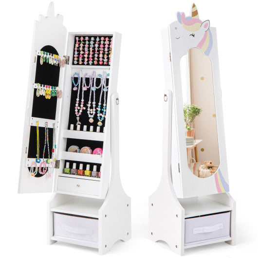 Kids Jewelry Armoire Cabinet with Storage and 2 Tilt Angles-White