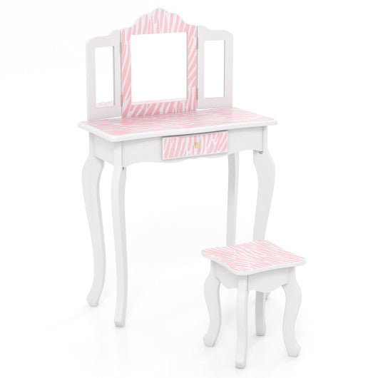 Kids Vanity Set with Drawer and 3 Makeup Accessories-Pink