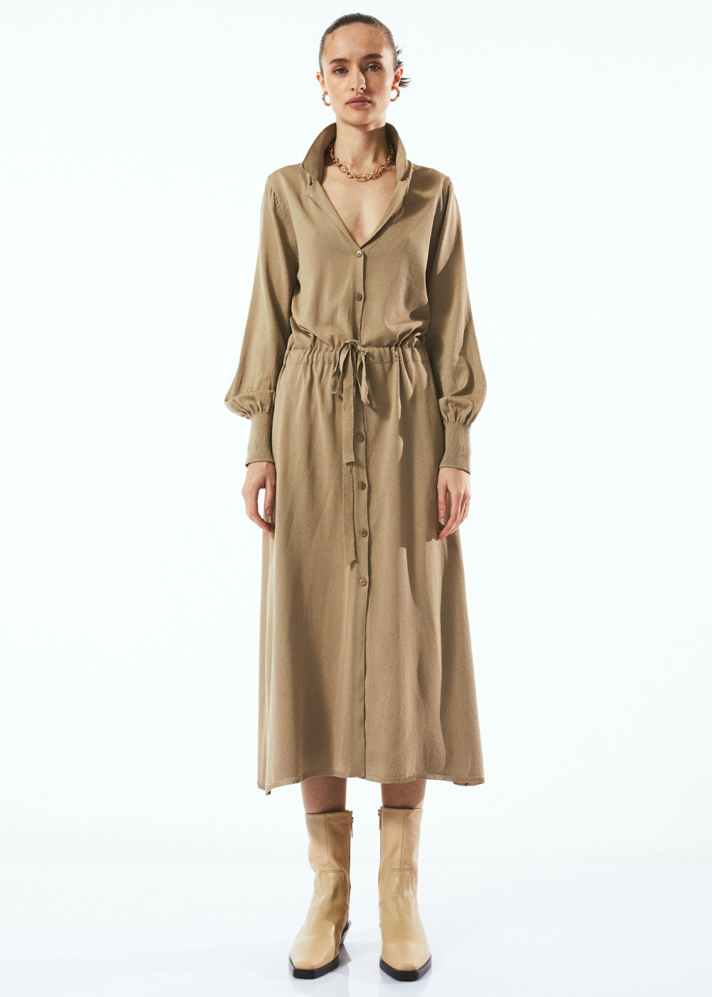 Camel Knitwear Shirt Dress by BYNES NEW YORK | Apparel & Accessories