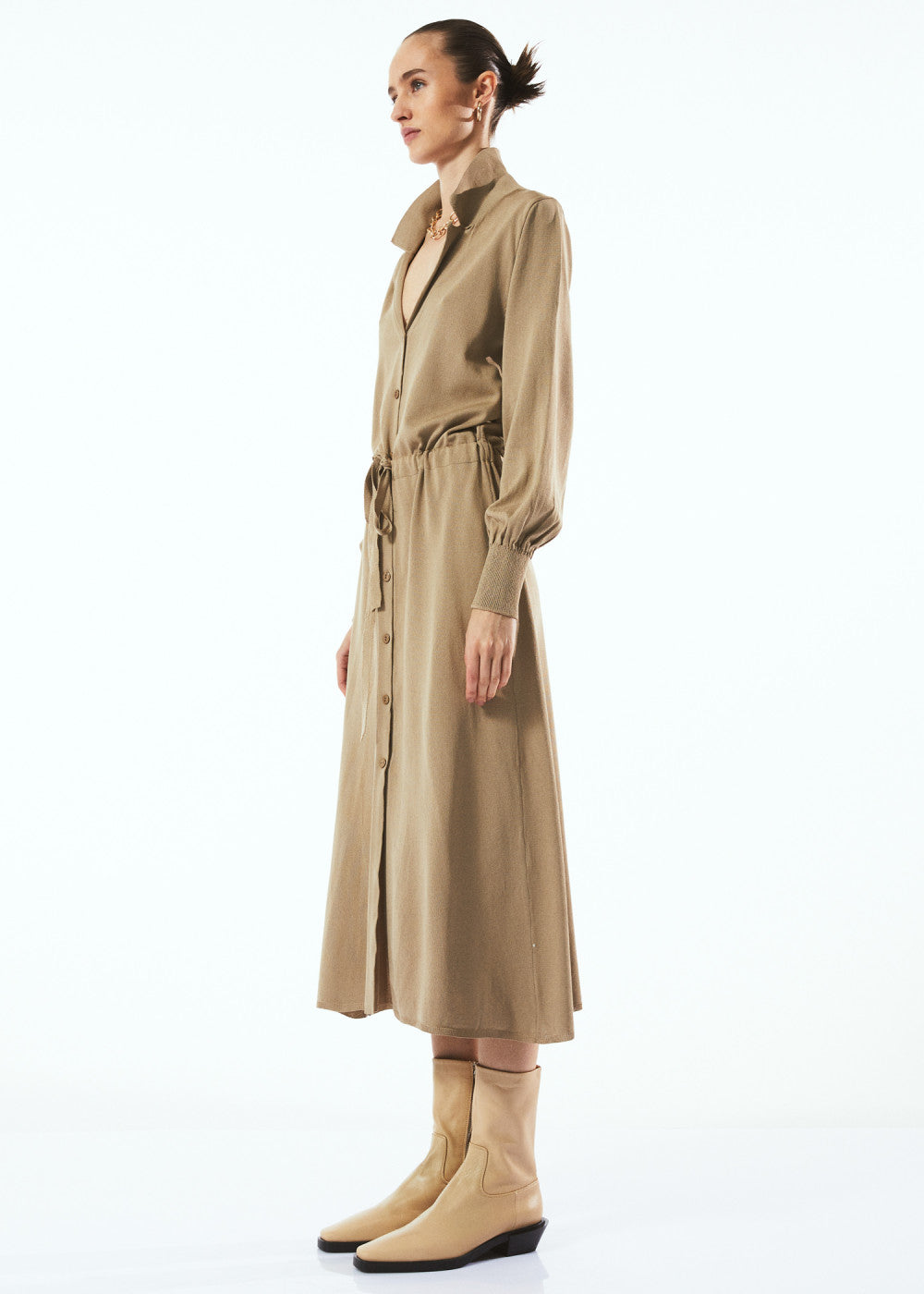 Camel Knitwear Shirt Dress by BYNES NEW YORK | Apparel & Accessories