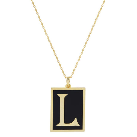 Gold Dipped Enamel Rectangle Monogram Pendant Necklace by Madeline Love