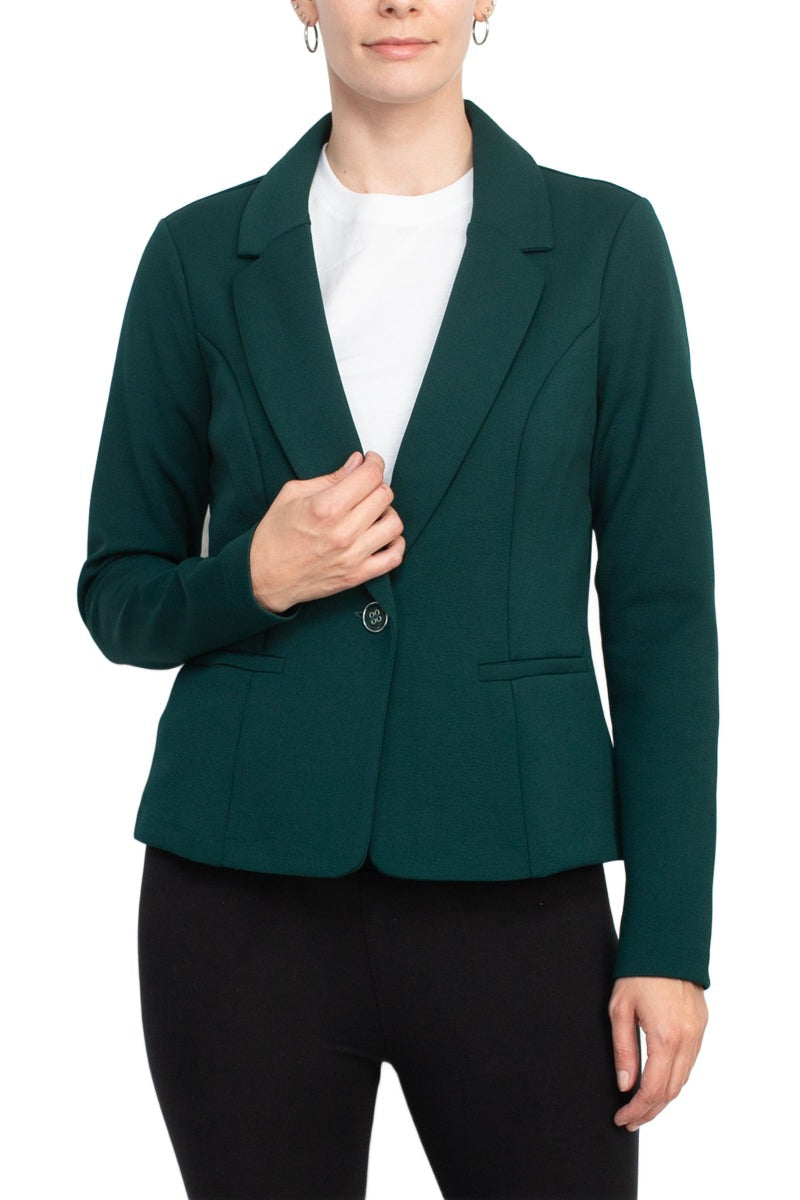 Nina Leonard Collar Neck One Button Long Sleeve Crepe Blazer by Curated Brands