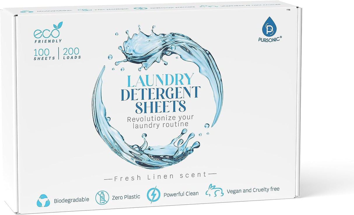 Natural Laundry Detergent Sheets ,Eco Friendly– Fresh Linen Scent by Pursonic