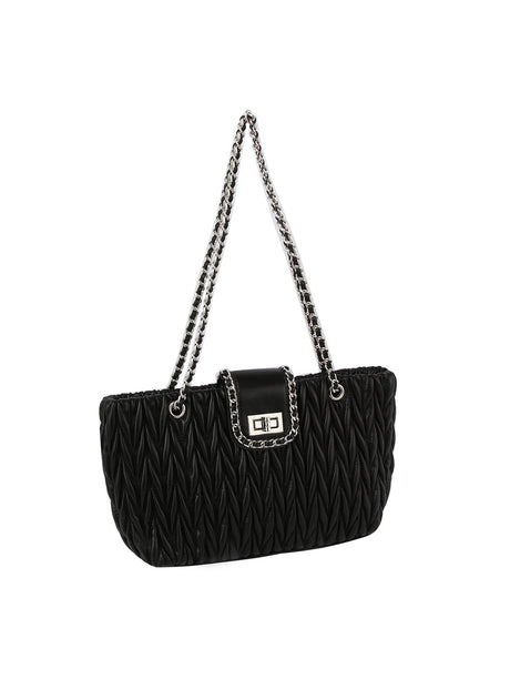 Embossed Leather Convertible Chain Shoulder Bag by hfstylish