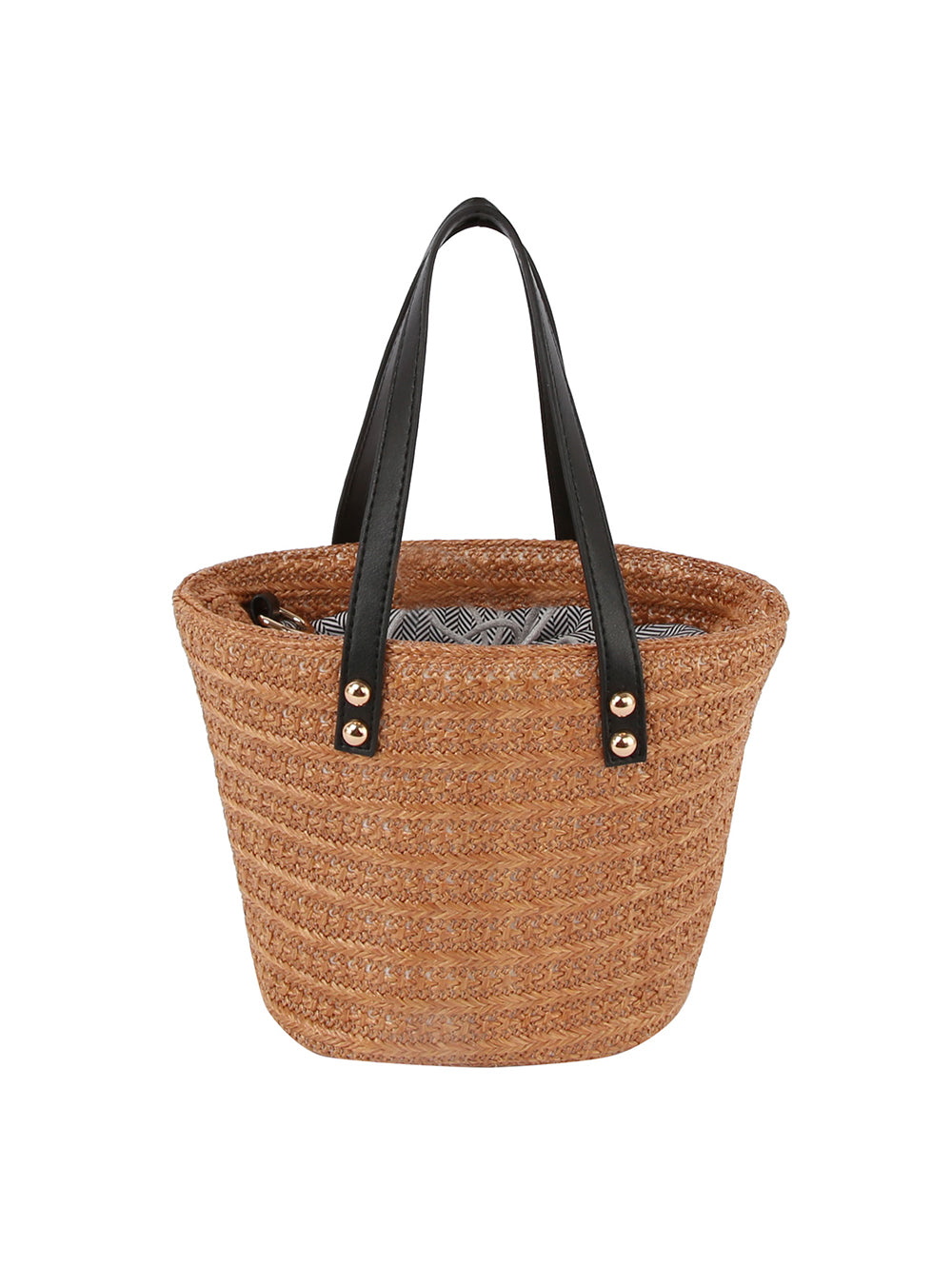 Drawstring Straw Tote with Leather Handles by hfstylish