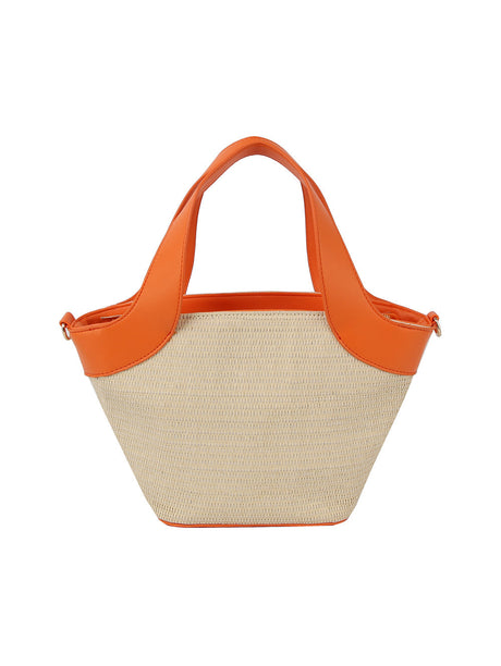 Color point leather handle straw tote by hfstylish