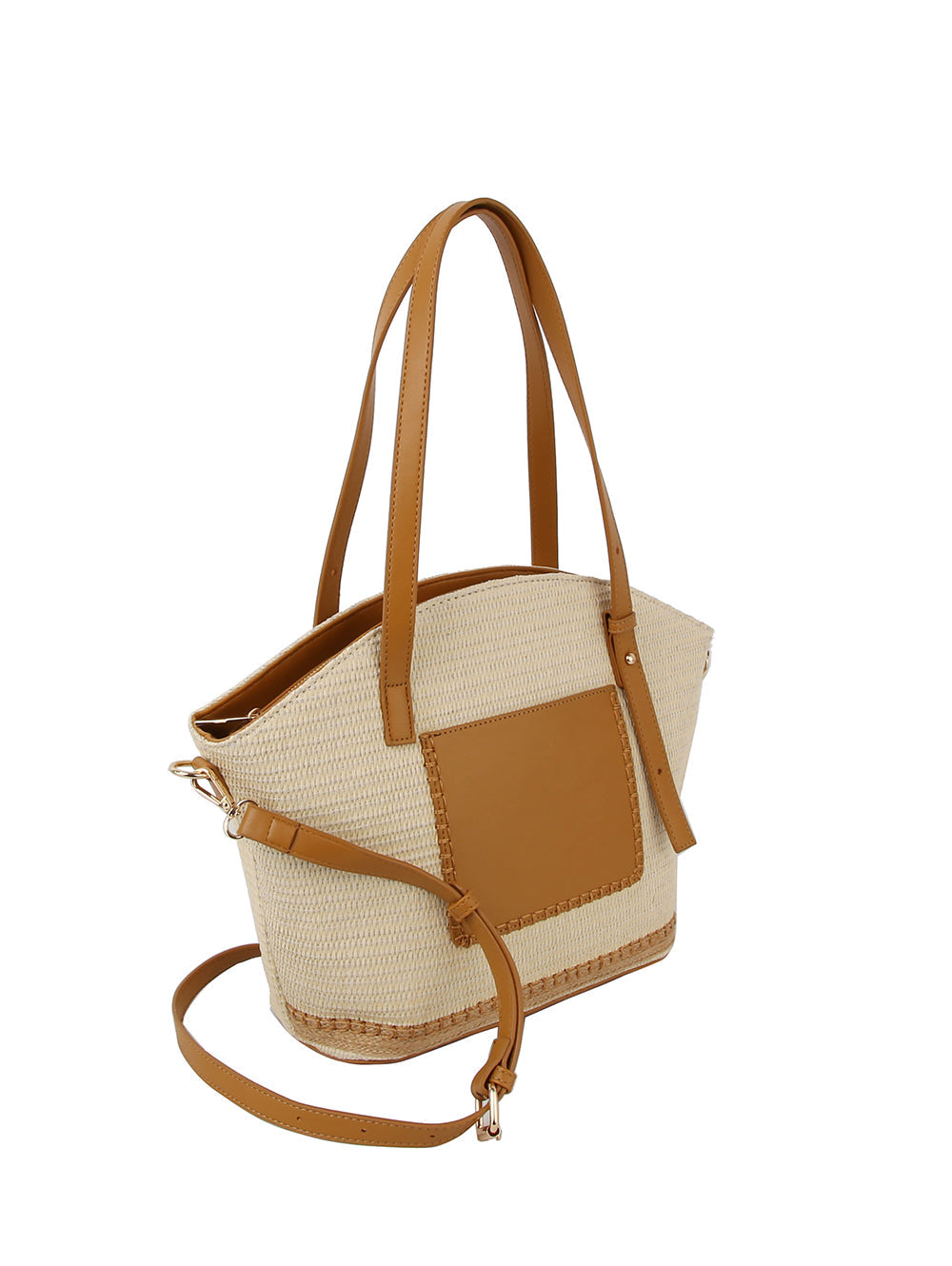 Straw vacation bag with front leather pocket by hfstylish