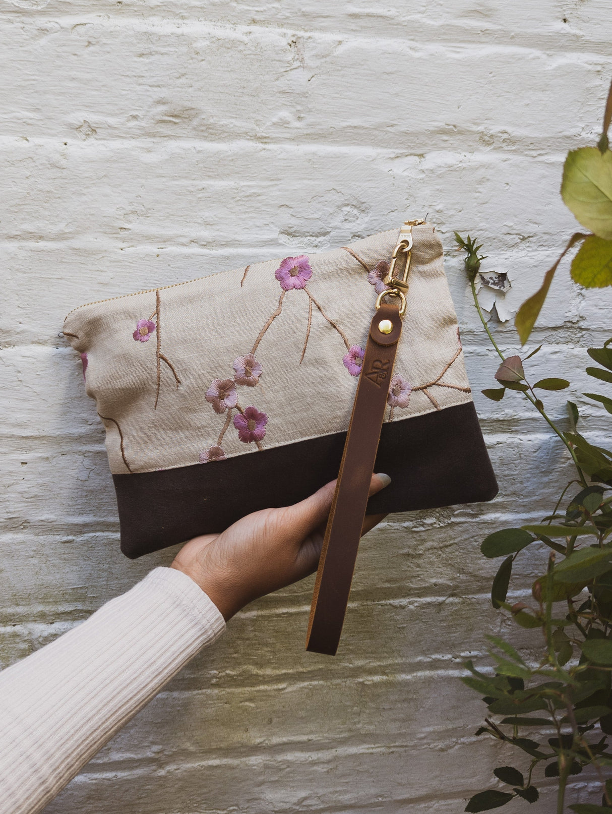 Alice Embroidered Linen Wristlet by Ash & Rose