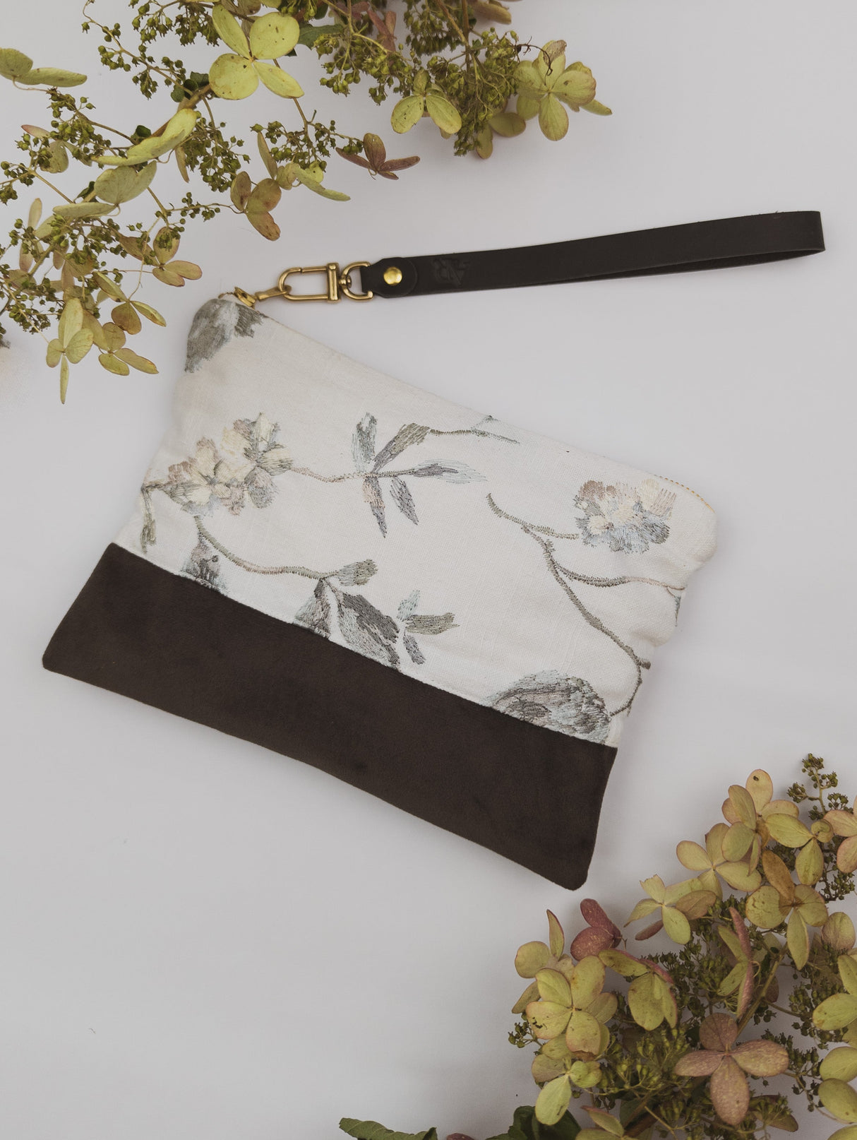 Winona Embroidered Linen Wristlet by Ash & Rose