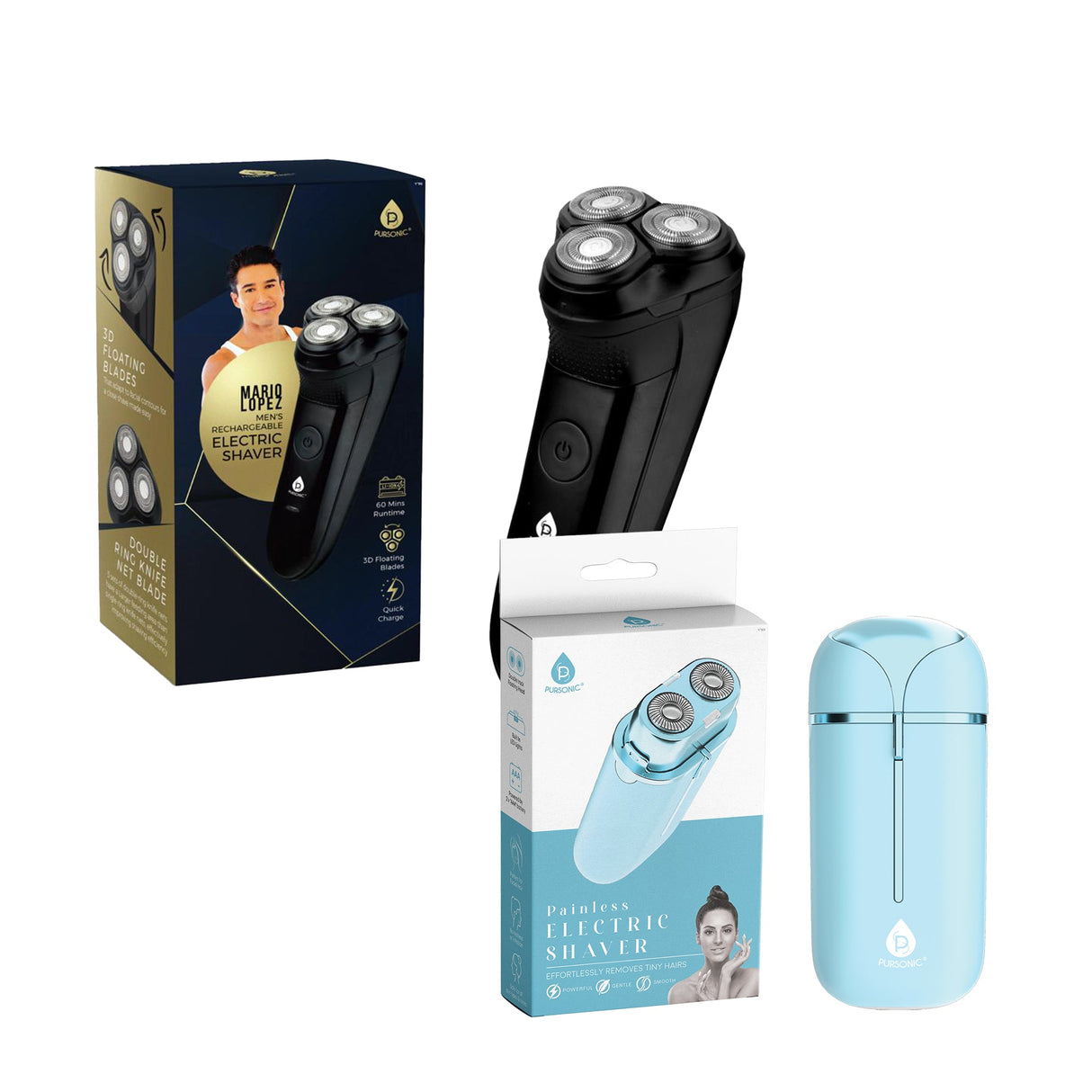 Ultimate Shaving Power Bundle: Mario Lopez Men's Rechargeable Electric Shaver & Painless Electric Shaver by Pursonic