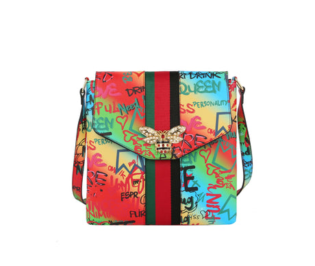 Fashion Graffiti Bee stripe Crossbody Messenger bag by hfstylish