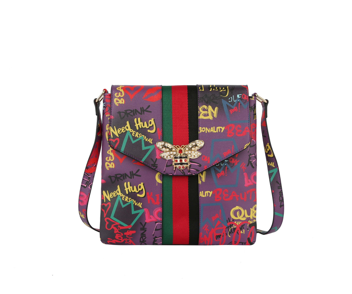 Fashion Graffiti Bee stripe Crossbody Messenger bag by hfstylish