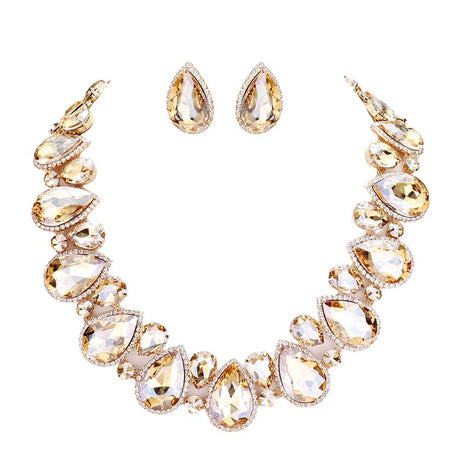 Crystal Rhinestone Trim Teardrop Collar Evening Necklace by Madeline Love