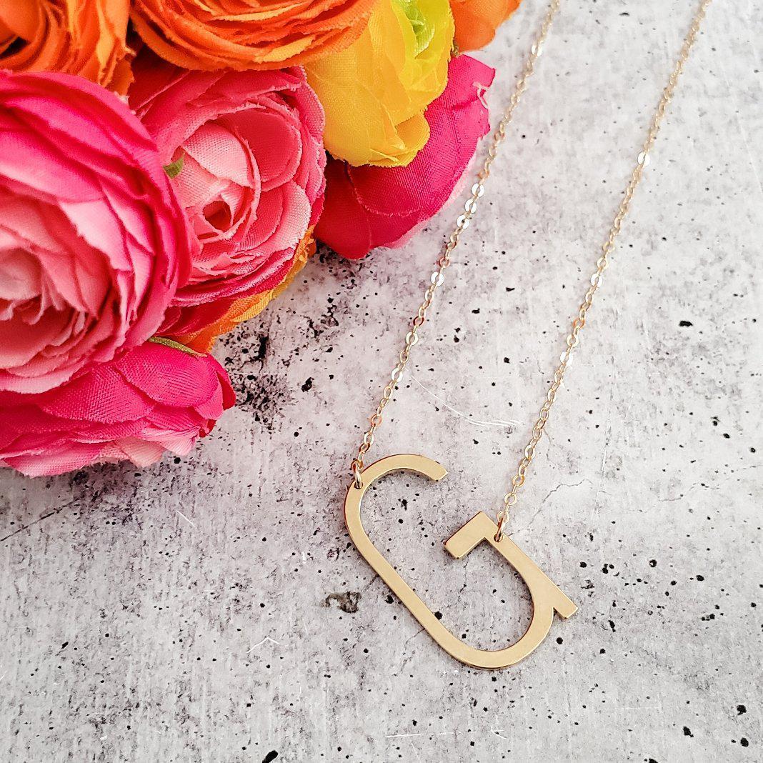 Large Uppercase Sideways Initial Necklace by Salt and Sparkle