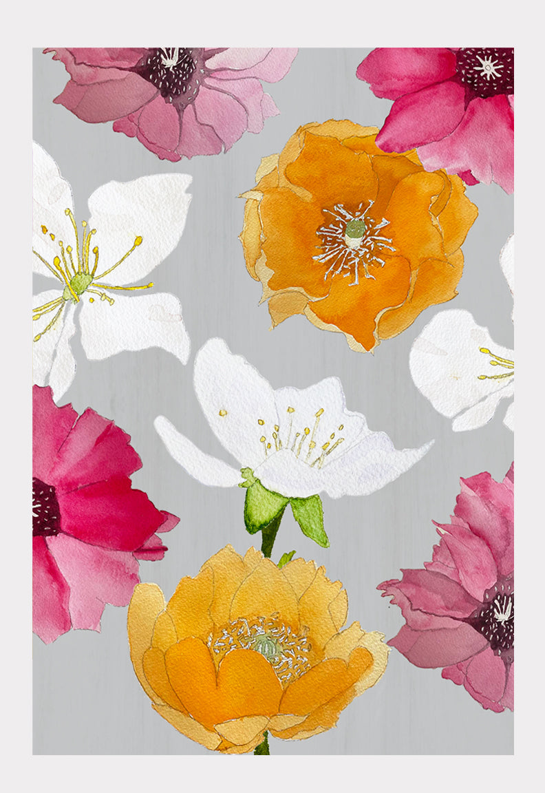 Art Print:  Cactus Flowers on Grey by India & Purry