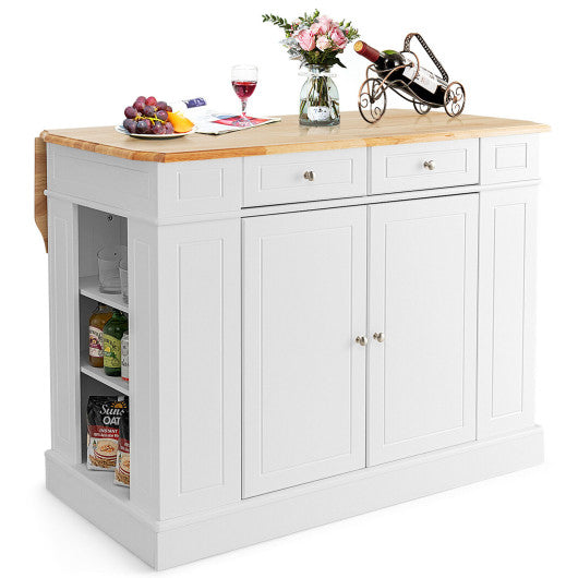 Kitchen Island with Storage and 3-Level Adjustable Shelves-White