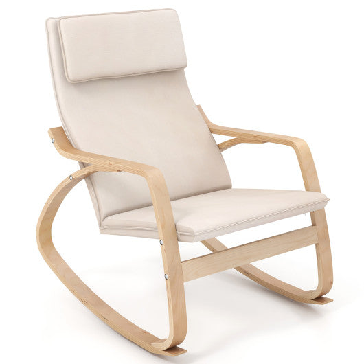 Stable Wooden Frame Leisure Rocking Chair with Removable Upholstered Cushion-Beige