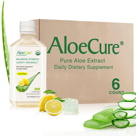 Pure Aloe Vera Juice Lemon Flavor - USDA Certified Organic by AloeCure