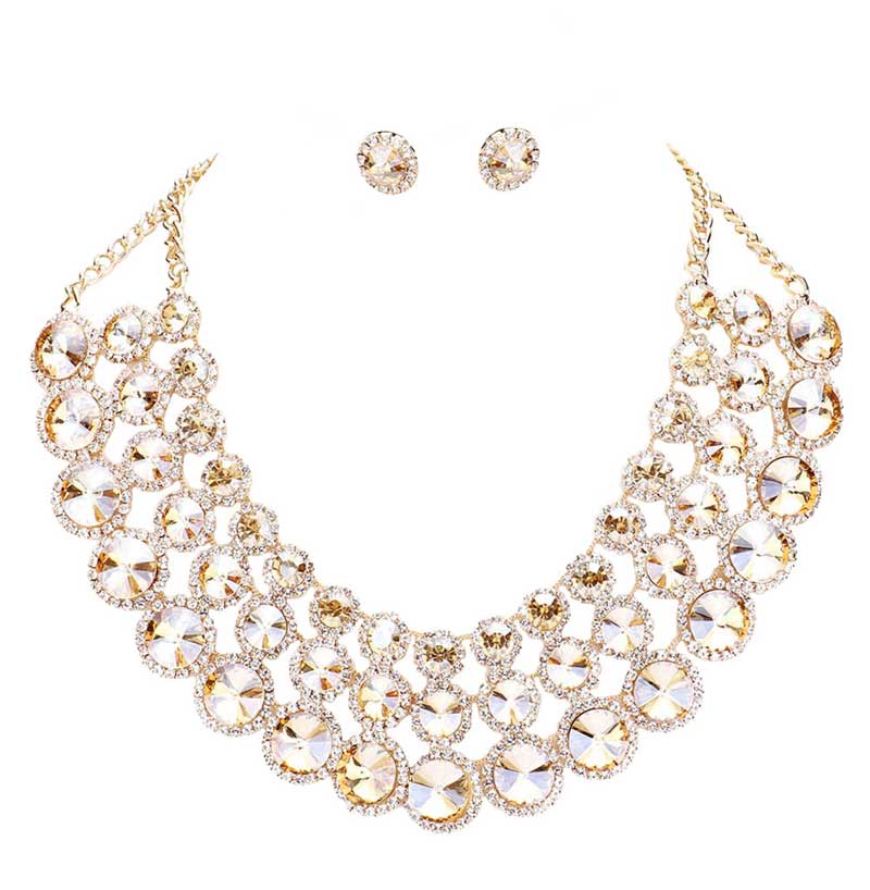 Crystal Pave Trim Round Evening Necklace Earring Set by Madeline Love