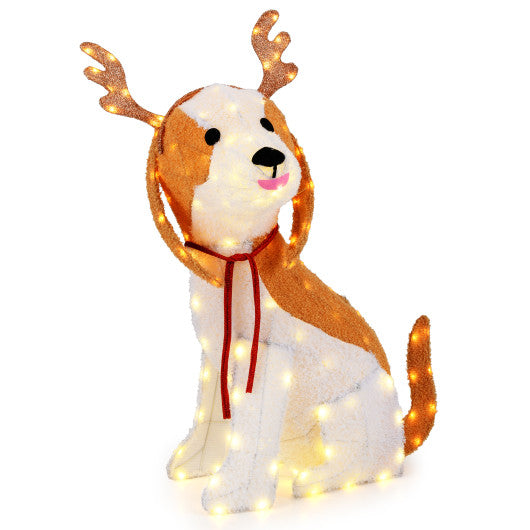 Lighted Christmas Dog with LED Lights Ground Stakes and Cable Tiers