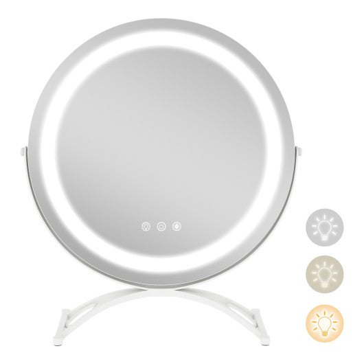 16 x 16 Inch Round LED Vanity Mirror with 3-Color Lighting and Brightness Dimming-White