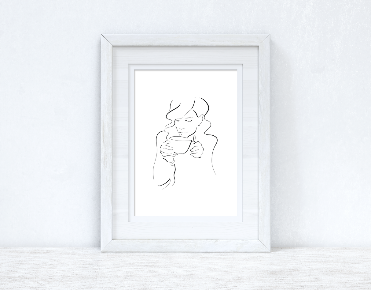 Line Work Woman Cuppa Simple Home Bedroom Dressing Room Wall Decor Print by WinsterCreations™ Official Store