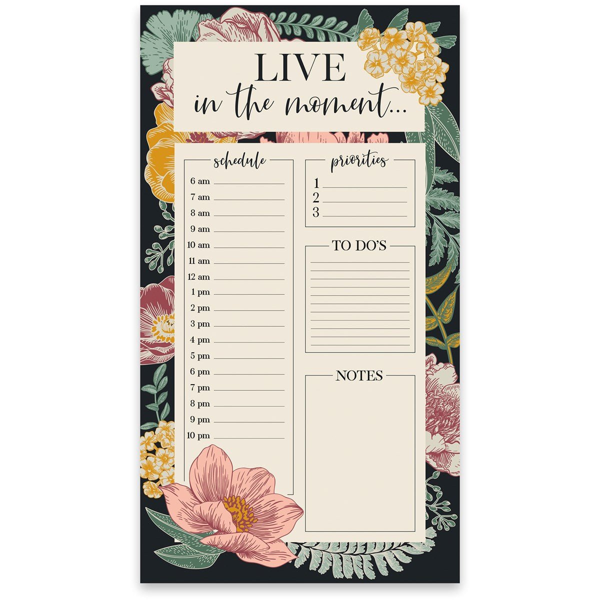 Live In The Moment Daily Planner Large Notepad | To-Do, Priorities, Schedule, Notes | 5.25" x 9.50" by The Bullish Store