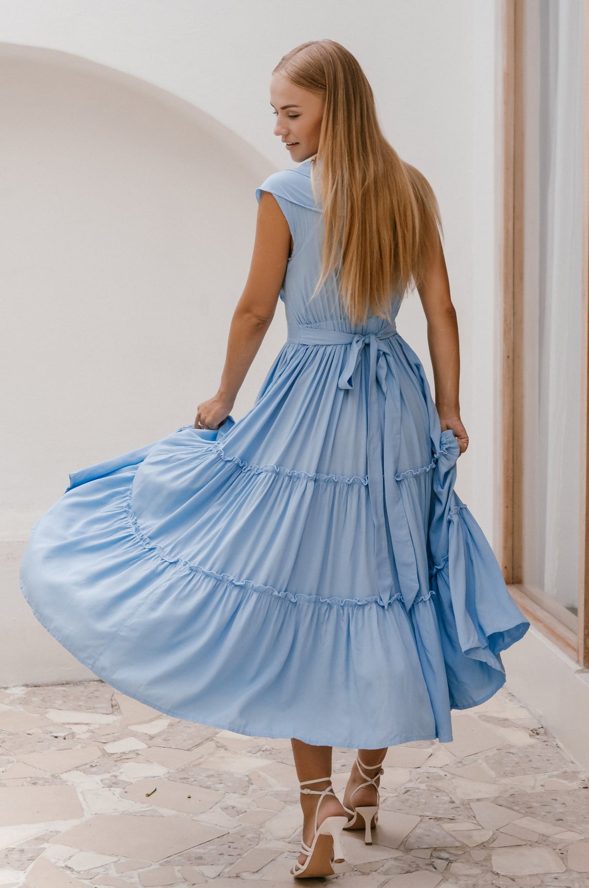 Looking Back Ruffle Midi Dress by ELF