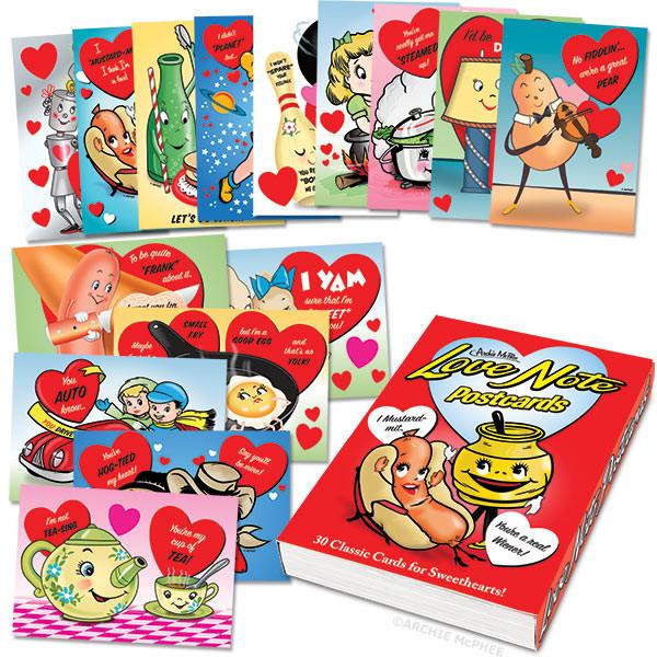 Love Note Postcards Book | 30 Postcards with Horrible Puns and Retro Valentine's-Style Art by The Bullish Store