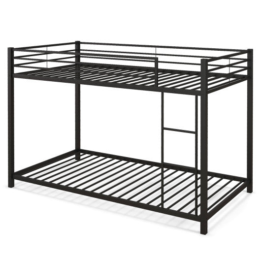 Low Profile Twin Over Twin Metal Bunk Bed with Full-length Guardrails-Black