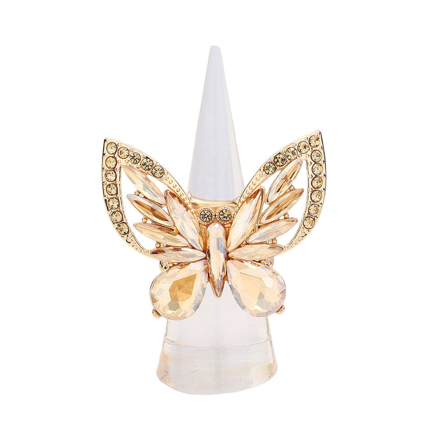 Multi Stone Embellished Butterfly Stretch Ring by Madeline Love