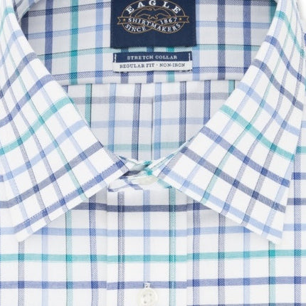 Eagle Men's Windowpane Plaid Collared Classic Fit Stretch Dress Shirt Blue by Steals